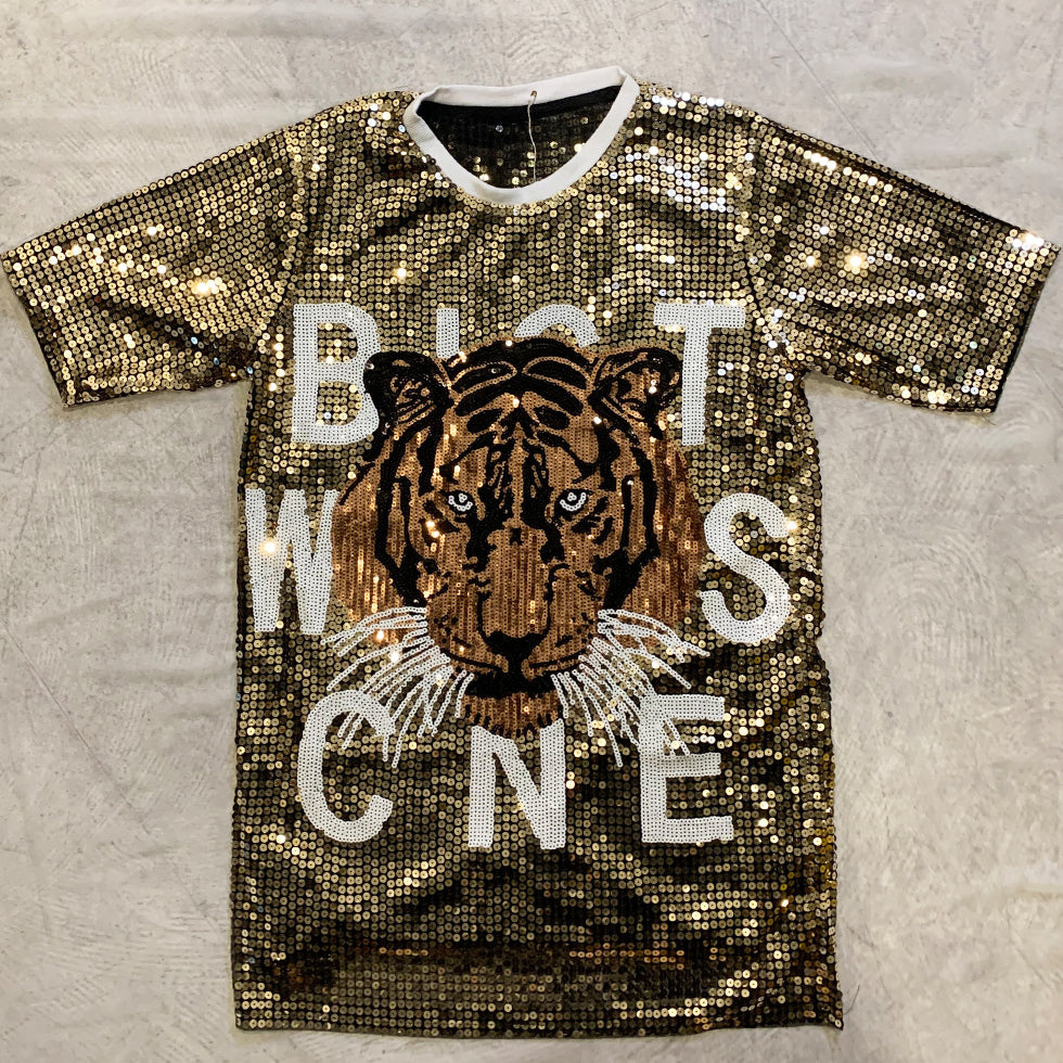 GUCCI Tシャツ スパンコール 虎 GUCCI◇Tシャツ/スパンコール/タイガーモチーフ : セカンド